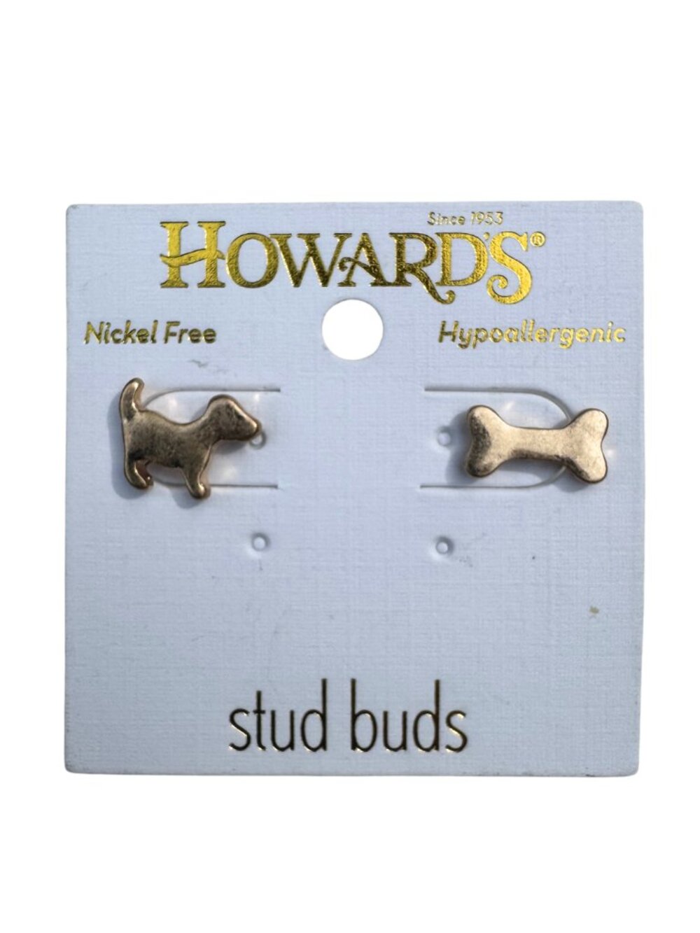 Howard’s Dog & Bone Stud Bud Earrings Gold Tone Nickel Free NWT